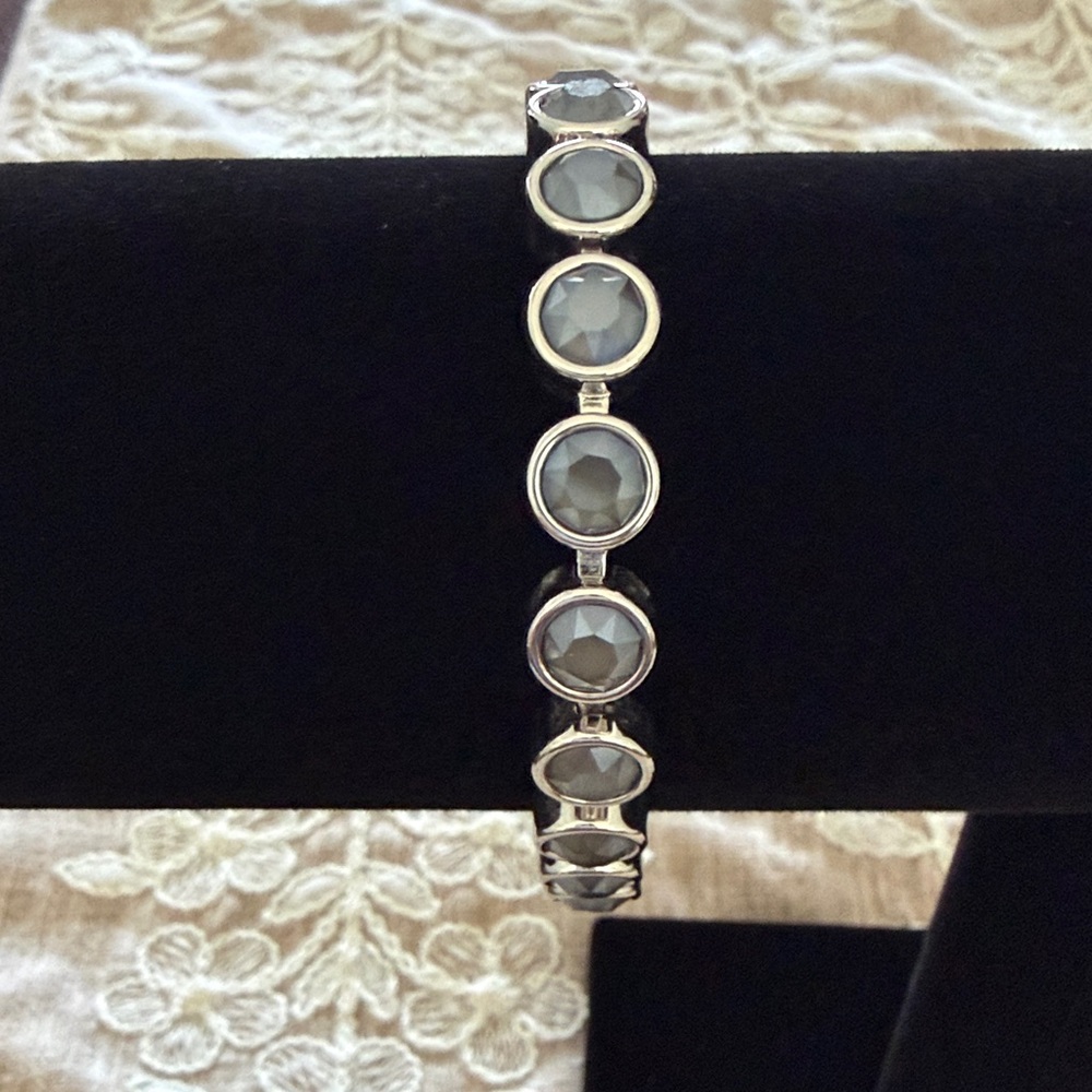 Touchstone Crystal  Silver and Gray Faceted Stone Stretch Bracelet
